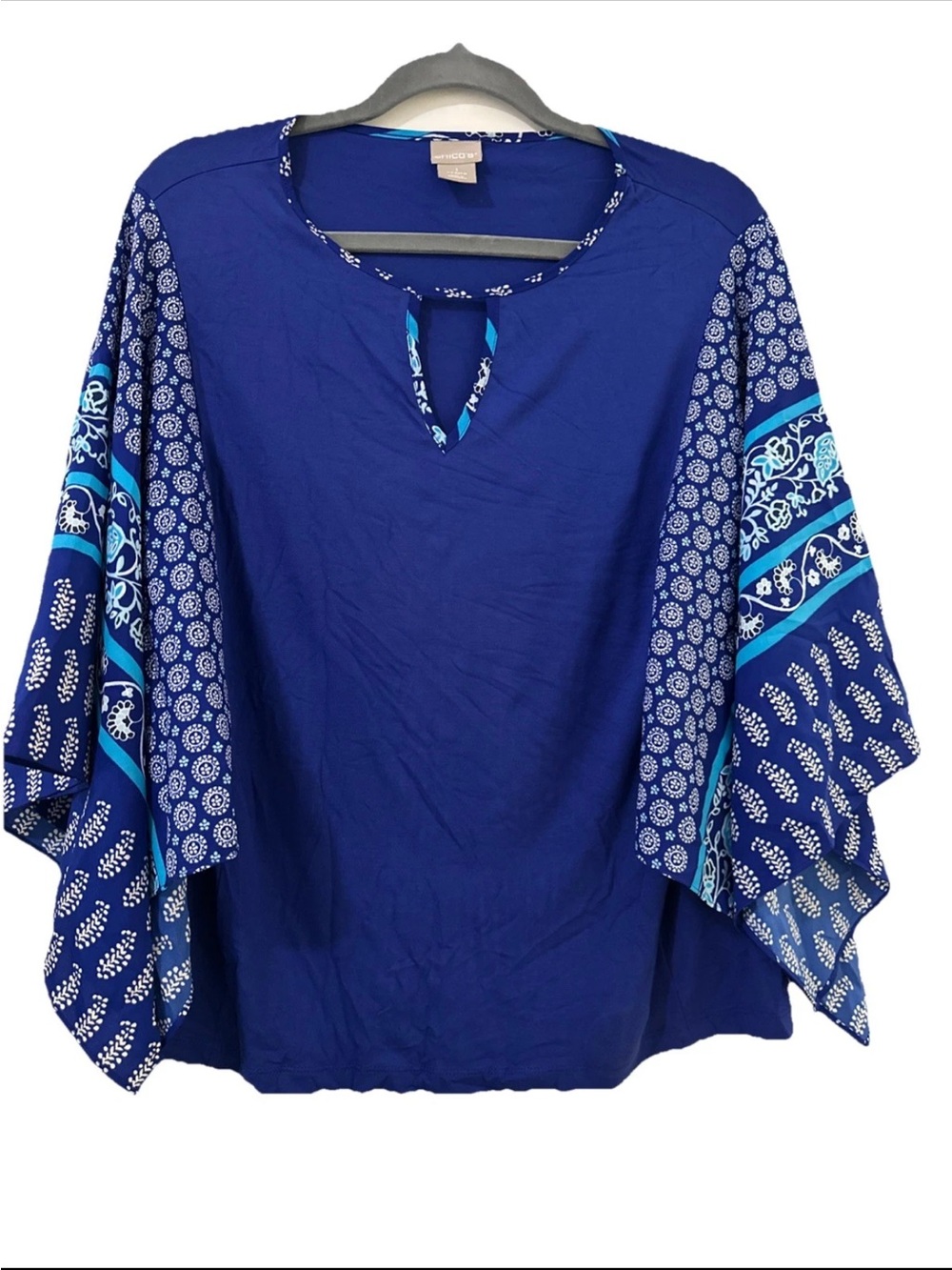 Chicos Women’s Size 1 (M)  Blue Paisley Batwing Sleeve Blouse Beach Boho